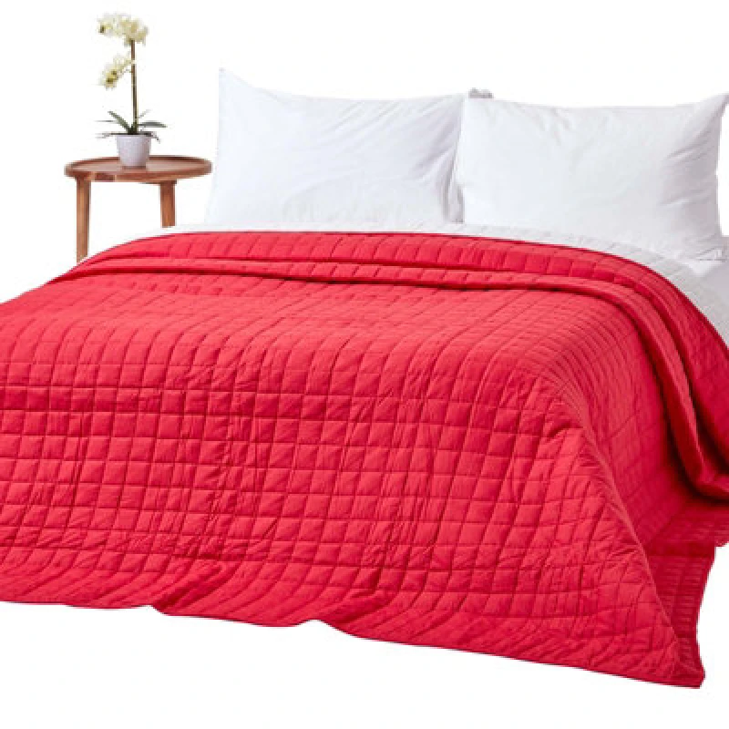 Image of Homescapes Cotton Quilted Reversible Bedspread Red