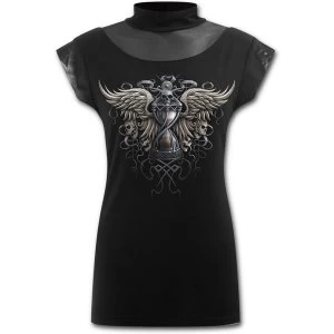 Image of Darkness Turtle Neck Fine Mesh Womens Large Sleeveless Top - Black