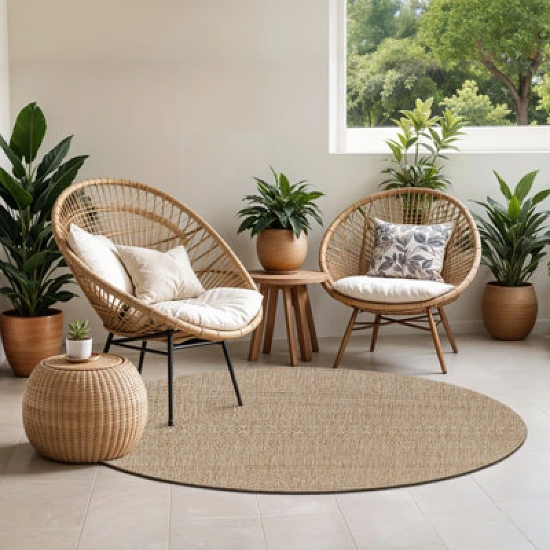 Image of Livabliss Round In- & Outdoor Global Brown Mimi Area Rug 160 X 160 Cm - Easy To Clean, Perfect For Patio, Balcony, Kitchen Or Dining Room
