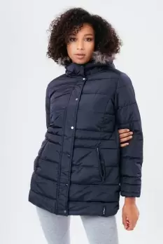 Image of Mid Length Padded Coat With Fur