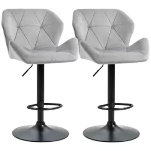 image of HOMCOM Set Of 2 Luxurious Velvet-touch Bar Stools Metal Frame Footrest - Grey