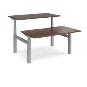 Image of Height Adjustable Desk Back To Back Rectangular Desks 1400mm Walnut Tops With Silver Frames Elev8 Touch