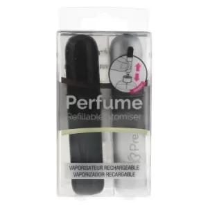 Image of Pressit Twin Pack Refillable Perfume Spray Bottles - Silver & Black