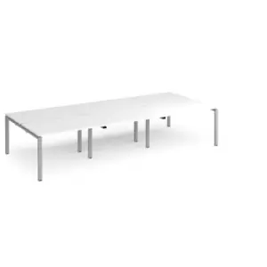 image of Bench Desk 6 Person Rectangular Desks 3600mm White Tops With Silver Frames 1600mm Depth Adapt