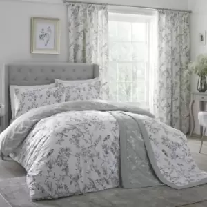 image of Dreams & Drapes Nora Blossom Woodland Print Reversible Duvet Cover Set, Green, Single