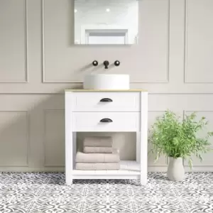 image of 650mm White Freestanding Countertop Vanity with Wood Effect Worktop and Basin - Kentmere