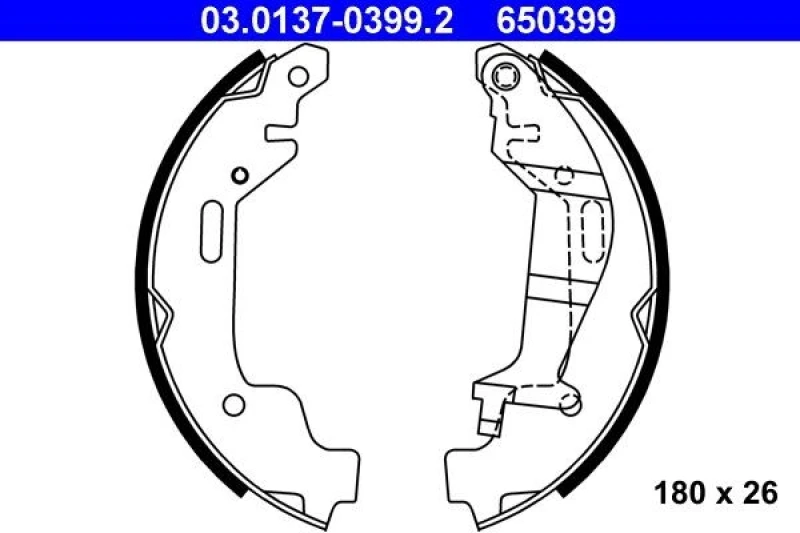 Image of ATE 03.0137-0399.2 Brake Shoes with lever Brake Shoe Set (70)
