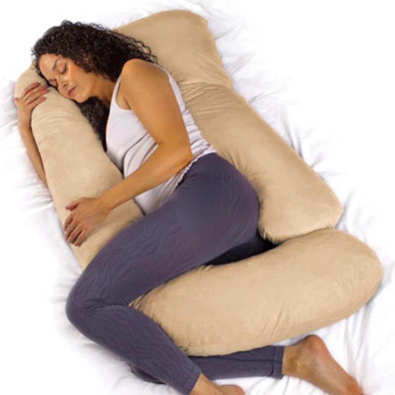 Image of Aamira J Shaped Pregnancy Pillow Cream, 140X70X20Cm Shredded Memory Foam Full Body Maternity Cushion For Sleeping