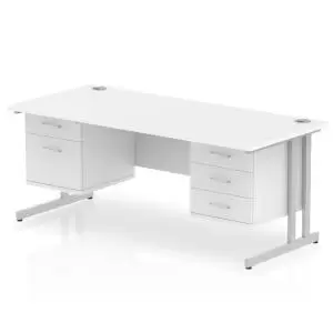 image of Impulse 1800 Rectangle Silver Cant Leg Desk White 1 x 2 Drawer 1 x 3