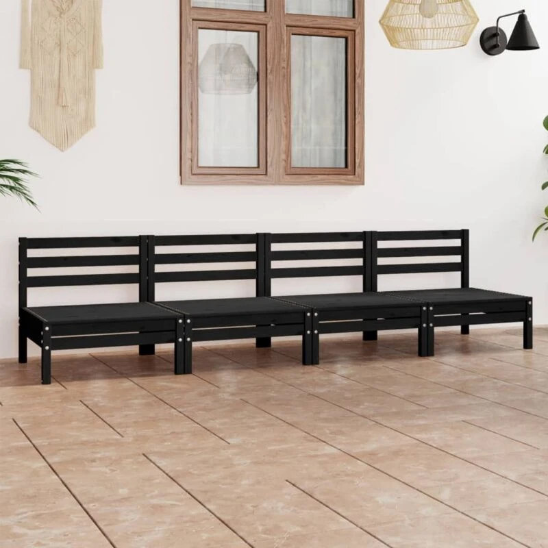 Image of VIDAXL 4 Piece Garden Lounge Set Black Solid Pinewood Vidaxl 8720286683682