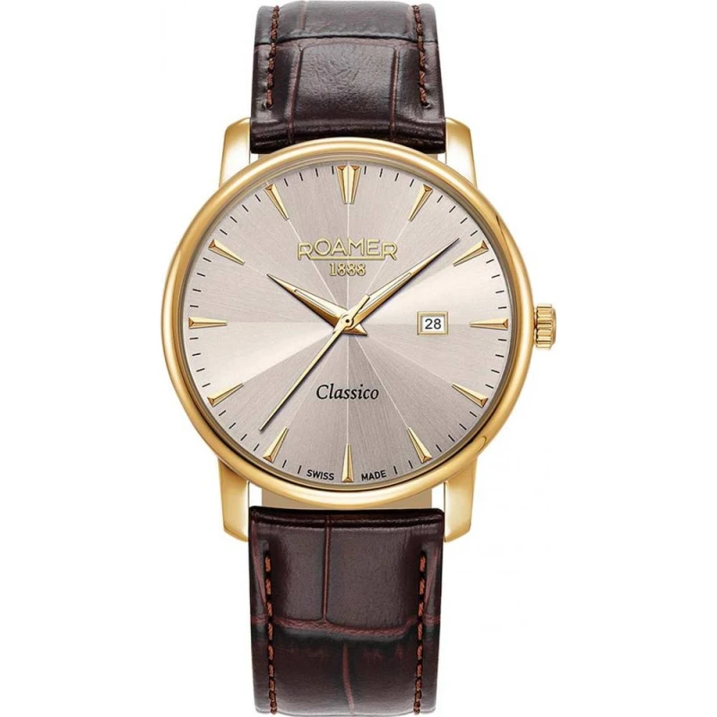 Image of Roamer Roamer Men 971856-48-55-05 Classico 40mm Quartz Watch in Brown Brown One Size Male 7640359889265