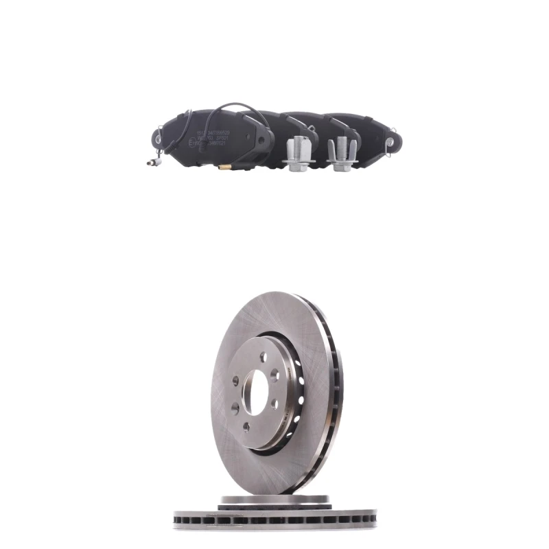 Image of RIDEX 3405B3207 Brake disc and pads set Front Axle, Brake Disc Type: internally vented, incl. wear warning contact Brake Set,disc brakes (3405)