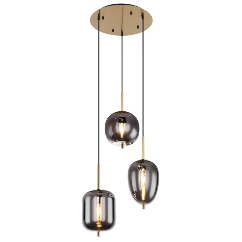 Image of Netlighting Blacky I Cluster Pendant Brass Coloured Glass Shade 3x E14 in Yellow Yellow Unisex