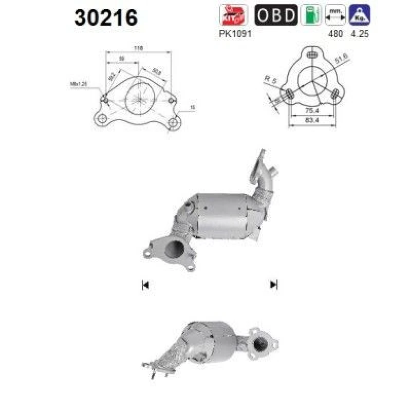 Image of AS Catalytic converter AS 30216