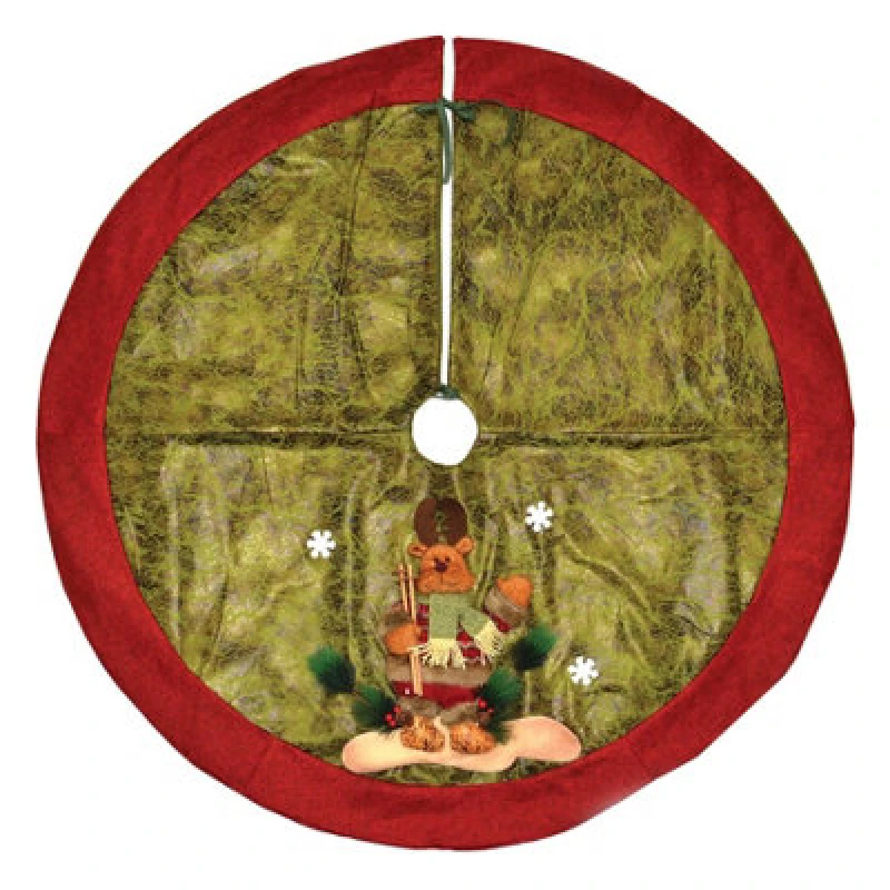 Image of Shatchi Deluxe Christmas Tree Skirt Base Cover with 3D Handmade Xmas Width 122cm Perfect for Home Decorations Yellow
