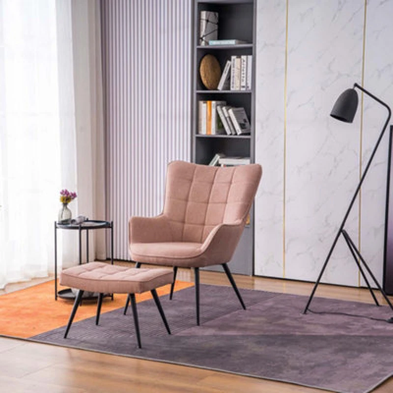 Image of More4Homes Vera Fabric Occasional Living Room Modern Accent Chair with Footstool Pink