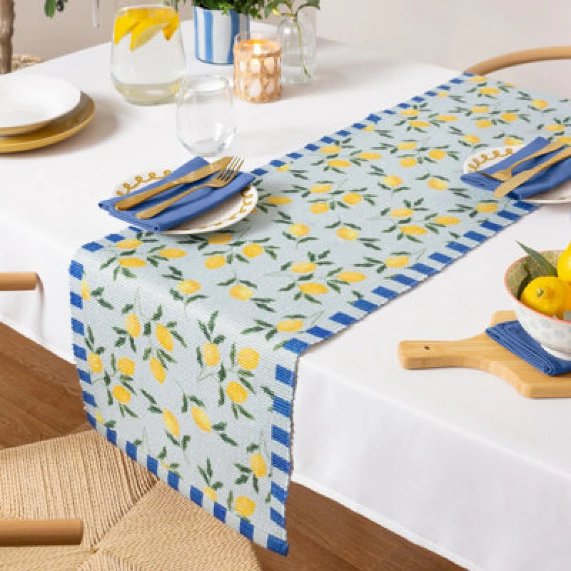 Image of Lemons Indoor Outdoor Table 180cm x 35cm Runner Blue