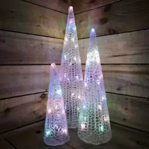 Set of 3 Pastel Coloured Christmas Static LED Pyramids - Snowtime