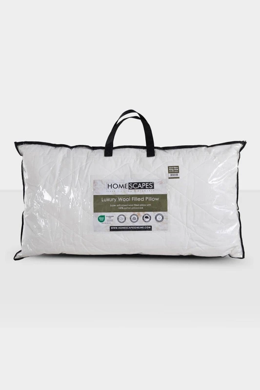 Image of Homescapes Premium Wool King Size Pillow with Quilted Case, 19 x 35" White