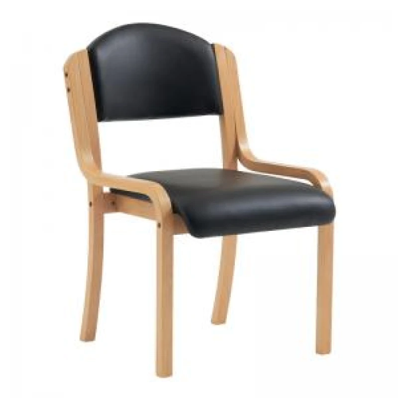 Image of Tahara Nautilus Designs Tahara Stackable Conference/Visitor Chair Without Arms Black Vinyl Padded Seat & Backrest and Beech Frame - DPA2070/BE/BKV