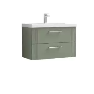 image of Nuie Deco 800mm Wall Hung 2 Drawer Vanity & Basin 1 - Satin Reed Green