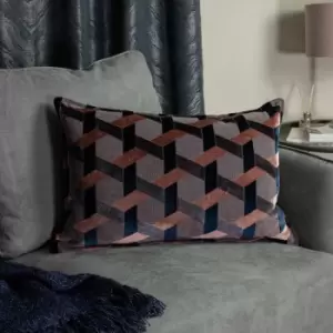 image of Paoletti Delano Geometric Jacquard Velvet Cushion Cover, Blush/Navy, 40 x 60 Cm