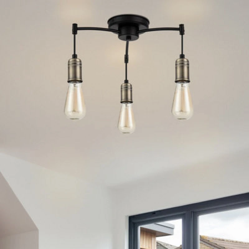 Image of Cosylyte Linton 3 Light Modern Ceiling Light - Matt Antique Brass, Matt Black