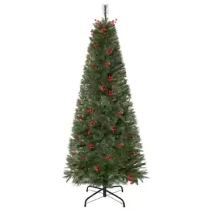 Image of Artificial Christmas Tree with Realistic Branches and Red Berries 5ft, Green