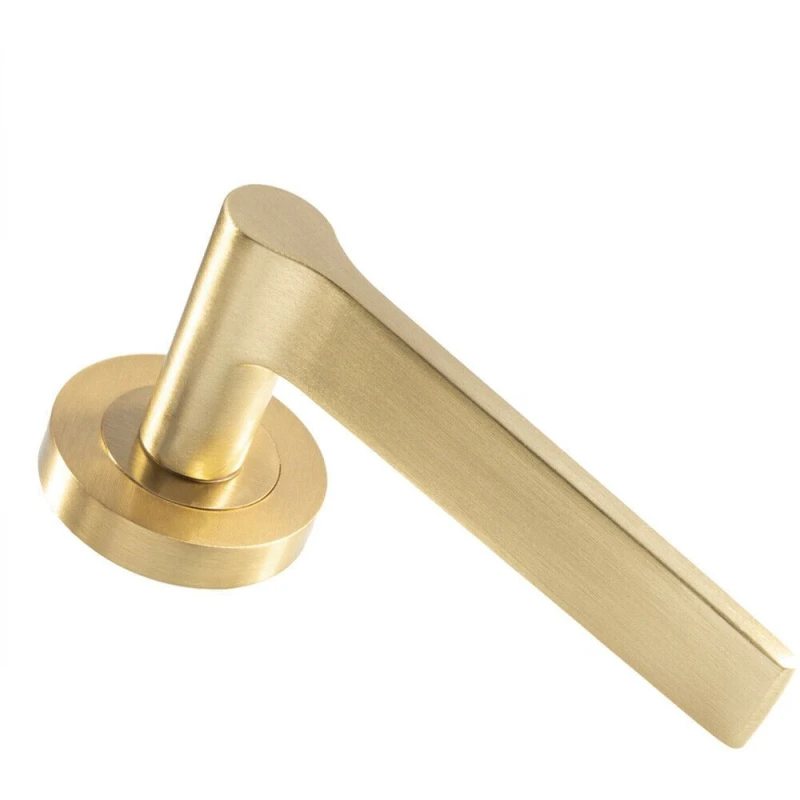 Image of Loops PAIR Straight Rounded Handle on Round Rose Concealed Fix Satin Brass Metallics