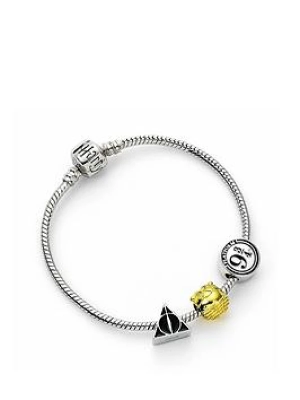 Image of Silver Colour Three Bead Charms Silver Bracelet HP000372
