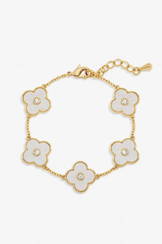 Image of Jon Richard Womens Gold Plated & Mother of Pearl Polished Clover Bracelet Gold Female One Size