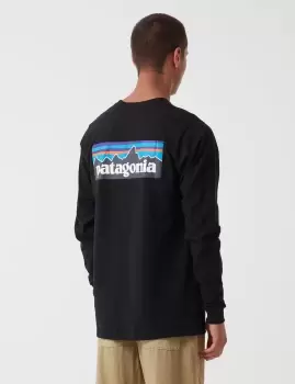 Image of Patagonia P-6 Logo Responsibili-Tee Long Sleeved T-Shirt - Black