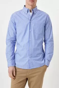 Image of Mens Blue Long Sleeve Striped Pocket Shirt