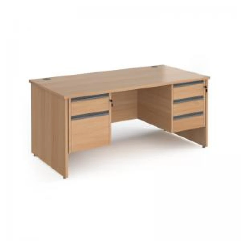 Image of Contract 25 Office Desk Rectangular Desk 1600mm With Double Pedestal Beech Top And Panel End Leg 800mm Depth Contract 25 CP16S23-G-B Beech CP1