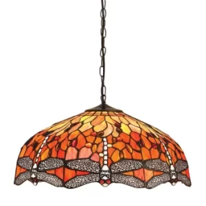 Image of Dragonfly Tiffany 3 Light Large Ceiling Pendant Bronze, Red
