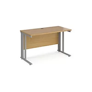 Image of Rectangular Straight Desk Oak Wood Cable Managed Legs Silver Maestro 25 1200 x 600 x 725mm
