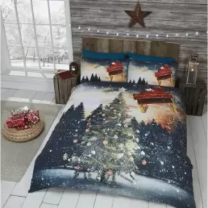 Image of Northern Lights Christmas Tree King Size Duvet Quilt Cover & 2 Pillowcases Bedding