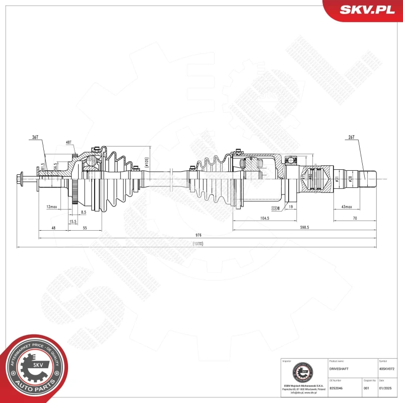 Image of ESEN SKV Drive shaft ESEN SKV 40SKV072
