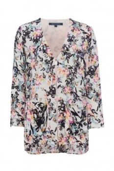 Image of French Connection Delphine Crepe Mix V Neck Top Multi Coloured