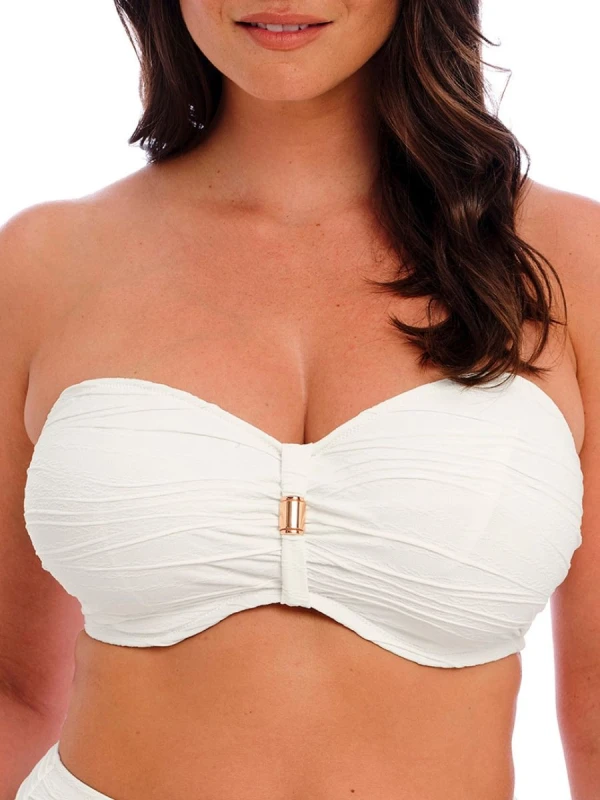 Image of Fantasie Womens Beach Waves Bandeau Bikini Top in White Size: 34E White Female 34E