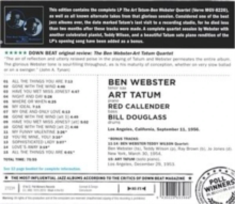 Image of The Ben Webster Art Tatum Quartet CD / Album