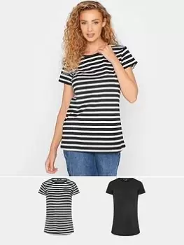 Image of Long Tall Sally 2 Pack Basic Tee Black & Stripe, Black, Size 10, Women