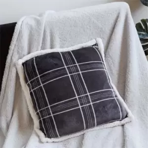 Image of I Saw It First Check Print Flannel Fleece Cushion - Grey