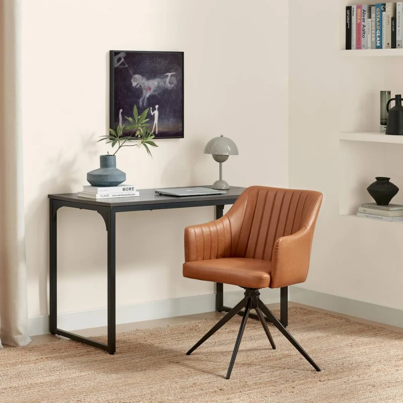 Image of FurnitureboxUK FurnitureboxUK Calla Tan Faux Leather Swivel Office Chair in Brown Brown One Size Unisex 5056784312674