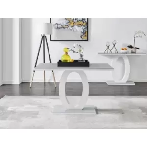 Image of Furniturebox UK - Furniturebox Giovani Rectangular 4 Seat White High Gloss Dining Table with Grey Glass Top and Unique Halo Structural Plinth Base
