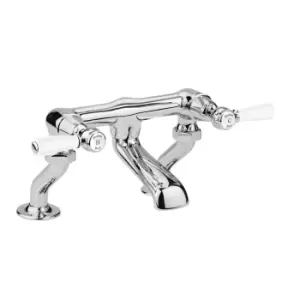 image of Hudson Reed White Topaz With Lever & Domed Collar Deck Mounted Bath Filler - Chrome