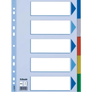 image of Esselte 100191 A4 Cardboard Dividers with 5 Tabs (11 holes)