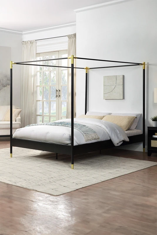 Image of SlumberWorx Codicote Modern 4 Poster Black Metal Bed Frame Black