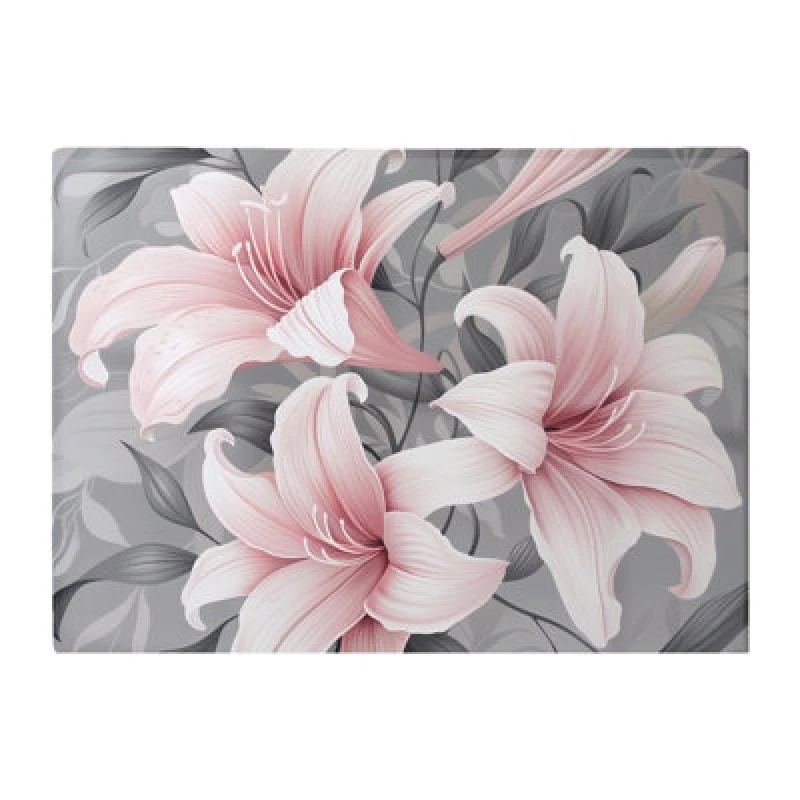 Image of Warren Reed Designer Pink Lilies On Grey Chopping Board
