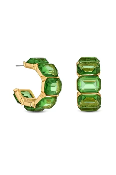 image of Recycled Gold Erinite Emerald Cut Stone Hoop Earrings